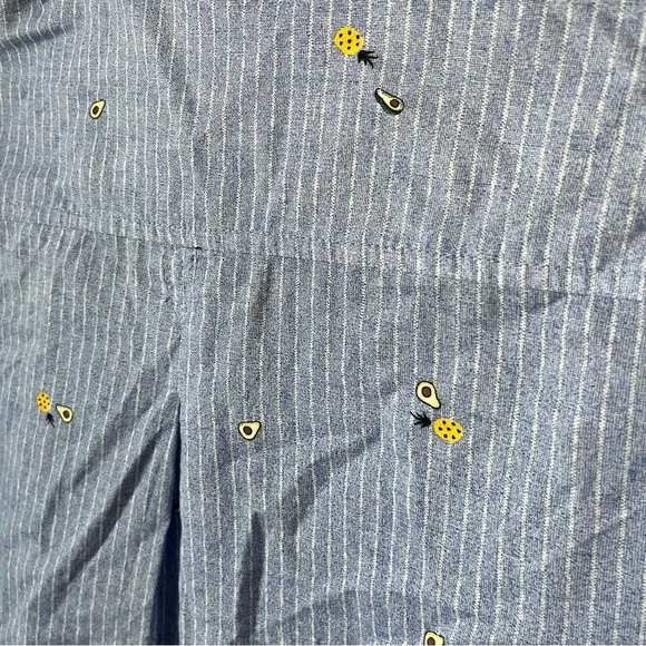 Blue Striped Pineapple & Avocado Button-Up Shirt - Women M - Picture 6 of 7